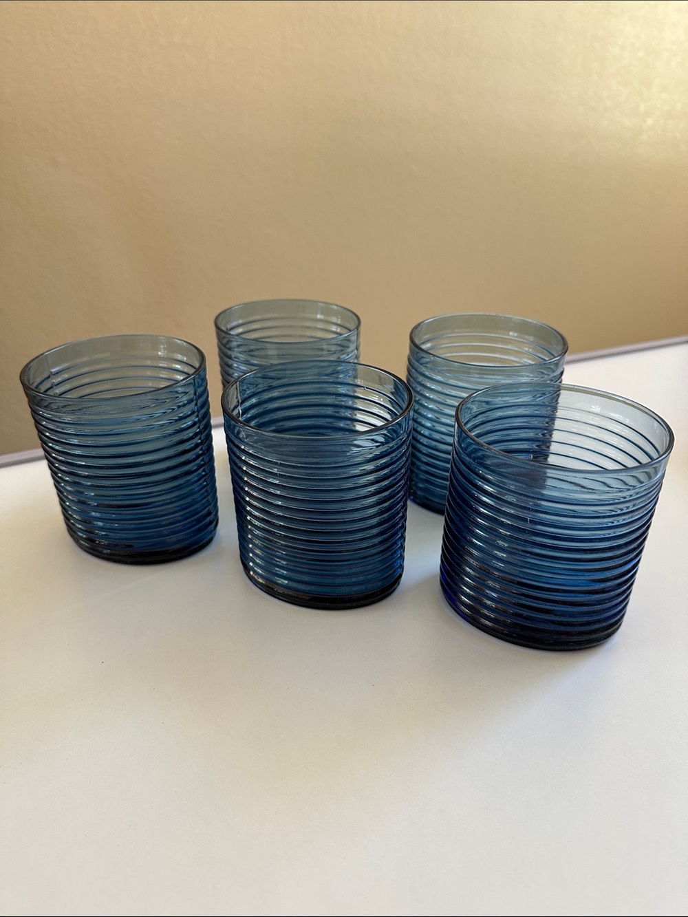 Set of 5 The Cellar Blue Ribbed Drinking Glasses